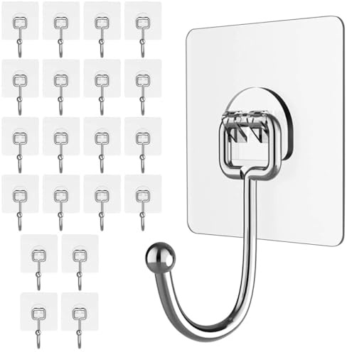 YUANQIAN 20 Set Hängender Wandhaken 10.0 kg Selbstklebend Handtuchhaken Wasserdicht Transparent Haken für Badezimmer Dusche Küche Klebehaken (20)
