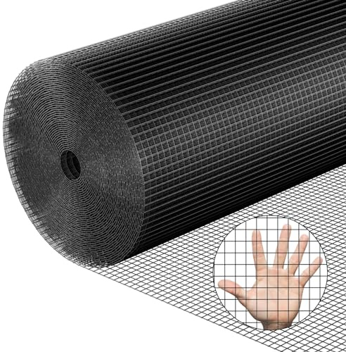 Hardware Cloth 1/4 inch 48 x 100 ft Heavy Duty Black Chicken Wire Fencing 19 Gauge Vinyl Coated Welded Wire Mesh Roll PVC Hardware Cloth Chicken Wire Fencing Garden Fence Tree Guard