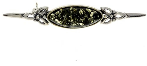 SilverAmber Jewellery Großbritannien – Echte grüne baltische Bernstein & 925 Sterling Silber klassische keltische Brosche/Anstecknadel – GL804G