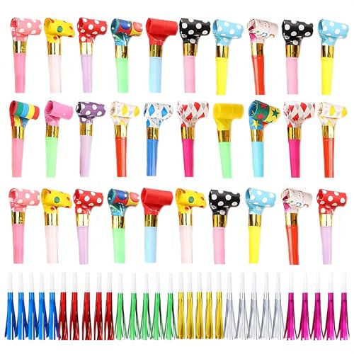 TICKLELY Set di 60 Pezzi Trombette Festa Compleanno - Ideale per Feste, Fischietto Compleanno, Tromba da Stadio
