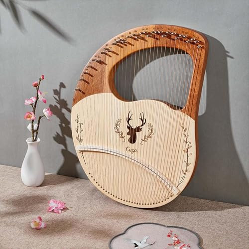 Lyre Harfe Portable 21 27 32 Saiten Furnier Mahagoni Harfe mit Extra Saitenset Stimmschlüssel Picks Graviertes Lyre Musikinstrument für Musikliebhaber Anfänger,32 String