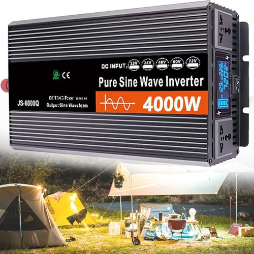 Dfdieratve Inverter di Potenza da 4000 W con LCD 12/24/48/60 V DC a 110V/220V AC 60 Hz Inverter per Auto con 2 Prese AC per Veicoli, Camper, Camion, Campeggio,48V