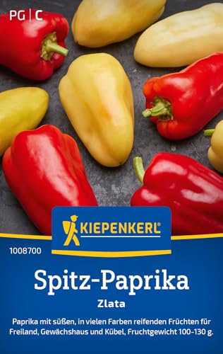 Kiepenkerl Spitz-Paprikasamen Zlata 1008700 – Bunte, süße Früchte, pflegeleichte Paprika für Freiland, Gewächshaus & Kübel, leuchtende Paprika Samen