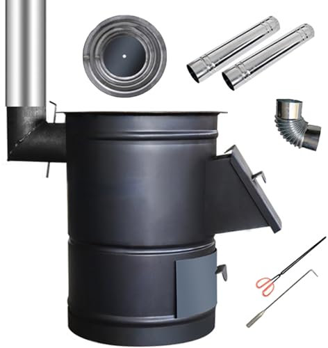 Stufa a Legna da Campeggio Multifunzionale Stufe a Legna da Interno con Chimney Tubo, Piccola Stufa a Legna per Riscaldamento Familiare, per Calore e Cottura(40cm(15.74in))