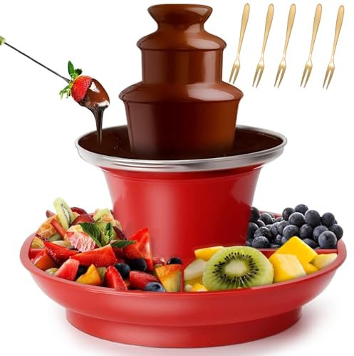 Mini Fontana per fonduta di Cioccolato a 3 Livelli, Fontana di Cioccolato con Vassoio da Portata di Frutta, può Contenere 200 g di Salsa di Cioccolato, Torre di Fusione Automatica del Cioccolato