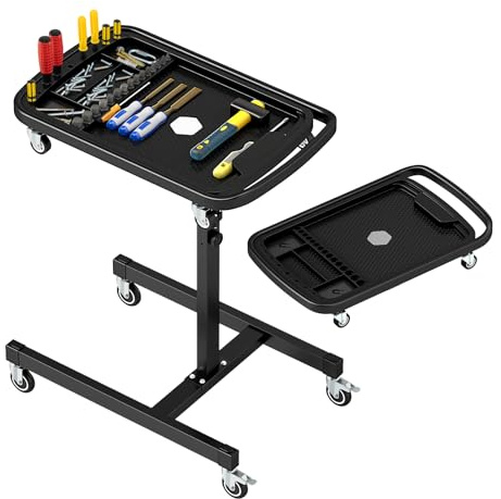 COSTWAY Chariot à Outils Roulant 2 en 1, Hauteur Réglable | Plateau de Travail Amovible pour Mécanicien, Charge 60 kg, Idéal pour Garage Atelier de Réparation