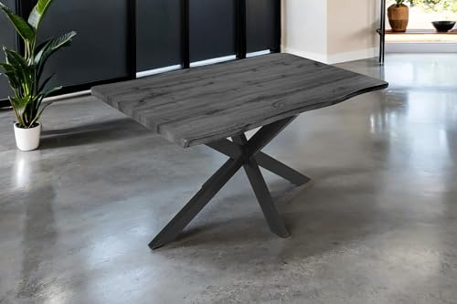 SAM Esstisch Josy 120x80 cm Holz-Optik Grau Spider-Gestell schwarz | 40 mm Tischplatte mit Baumkante, Metallgestell, Tisch für Esszimmer & Küche