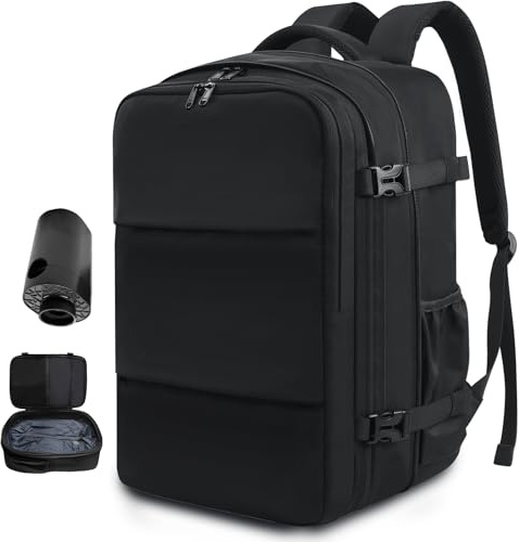 KINGSLONG Vakuum Reise Damen Rucksack: Handgepäck Flugzeug Reiserucksack 17.3 Zoll Laptop Bag Wasserdicht Backpack 33L Groß Tasche mit Pumpe USB Kabinenrucksack Business Travel Hiking Outdoor Herren