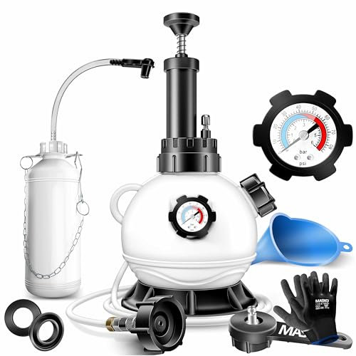 MASKO® Bremsenentlüftungsgerät Auto Bremsentlüfter KFZ Bremsflüssigkeits-Wechselgerät 2L für Scheibenbremsen & Trommelbremsen mit Handpumpe & 1L Absaugbehälter für E20, Adapter, Schlauch & Zubehör