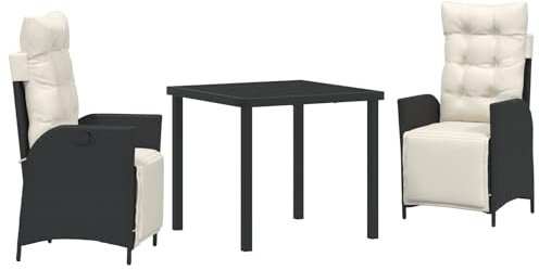 vidaXL 3 delar trädgårdsmatplats set svart poly-rattan