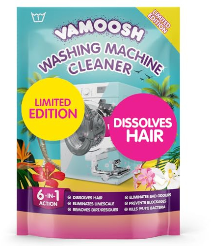 Vamoosh 6-in-1 Washing Machine Cleaner, Tropical Paradise Scent. Dissolves Hair, Eliminates Bad Odours, Removes Limescale, Deep Clean, Leaves Smelling Fresh, Antibacterial, Descales, 1 Wash