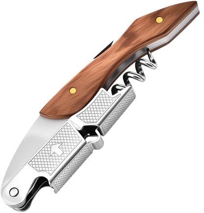 Sacacorchos de camarero, Abrebotellas clásico multifunción de acero inoxidable con mango de madera para coctelería, Sacacorchos Profesional