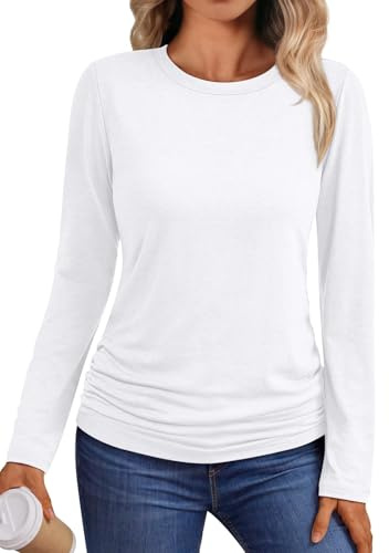 Suncife Maglietta da donna autunnale a manica lunga casual tunica top a girocollo tinta unita vestibilità ampia, bianco, M