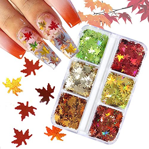 Ahornblätter Nägel Glitzer, 6 Farbe Herbst Nägel Glitzer Pailletten, 3D Holographic Fall Glitzer für Nägel, Herbst-Maniküre, für DIY Maniküre Nagel Dekorations (B)