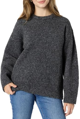 Amazon Essentials Jersey con Cuello Redondo de Mohair Sintético de Corte Extragrande Mujer, Carbón Mezcla, S