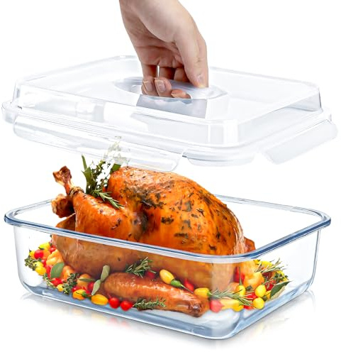 4800 ML/163 oz/21 Cup Large Glass Food Storage Containers with Lids Large Meal Prep Container for Roasting Turkey Store Leftover Leakproof, BPA Free Microwave & Oven Safe