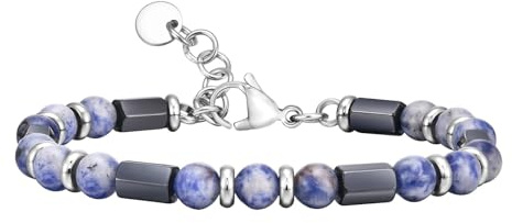 Beydodo Armband Herren Edelstahl, Personalisierte Armbänder Männer mit Hämatit Perlenarmband Partnerarmband Armband Charms Silber 22CM
