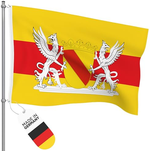 FBS Premium Flagge mit Ösen - Wetterfeste Flagge Deutschland 150x100cm - Strapazierfähige Fahnen und Flaggen aus aller Welt - Deutschland Fahne aus Spun-Polyester 155g/m (Baden)