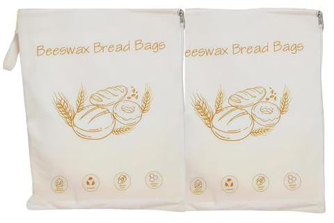 Bolsas de pan de algodón y cera de abeja, Bolsa Pan Tela, Bolsas de Pan Reutilizables Bolsa de Almacenamiento, Bolsas de Lino con Cordón para para pan casero, masa madre y pan fresco