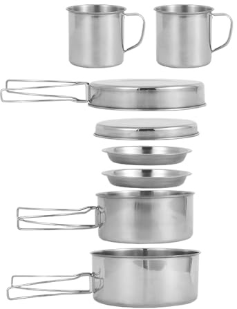 Zanthicia Juego de utensilios de cocina para acampar al aire libre acero inoxidable 8x para senderismo, Picnic, barbacoa, que ayuda a disfrutar comida deliciosa y caliente