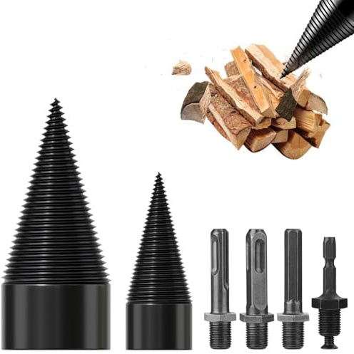 6Pcs Wood Splitter Drill Bits Set, 45mm+32mm Heavy Duty Log Splitters with 4 Drill Screws, Compatible with Hand/Electric Drill for Firewood Chopping