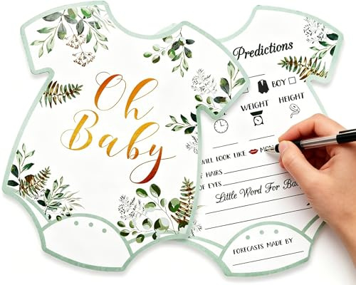 HYMC 20 Pcs Baby Prediction Cards, Advice Cards for Baby Shower Game, Keepsake Gifts for New Parents, Neutral Leaves Gender Reveal Activity, Fun Party Decorations Printed