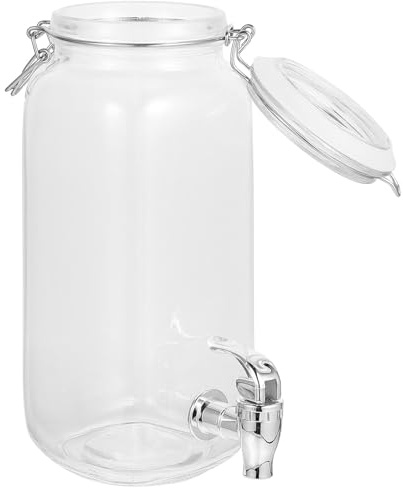 LIFKICH Distributore di Bevande con Rubinetto in Vetro da 2L Barile per Succhi e Vino con Coperchio Sigillante Contenitore per Uso Domestico e Conservazione Alimentare