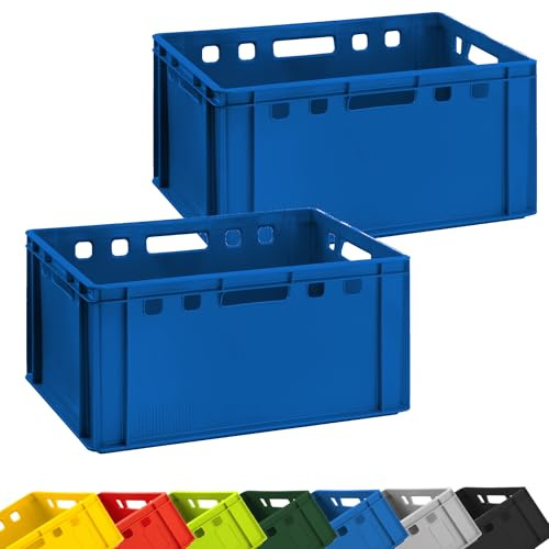 Fleischkiste E3 60x40x30cm Blau Eurobox Stapelkiste 2er Set Lagerbox Robust | BURI Metzgerkiste Made in Germany, lebensmittelecht als robuster Transportbehälter und stapelbare Lagerbox aus Kunststoff