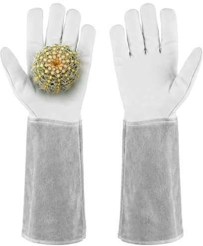 QWORK® Gants résistants aux épines en Cuir, Gants de Jardinage avec Manches Extra Longs et Paume renforcée, pour Roses, Cactus