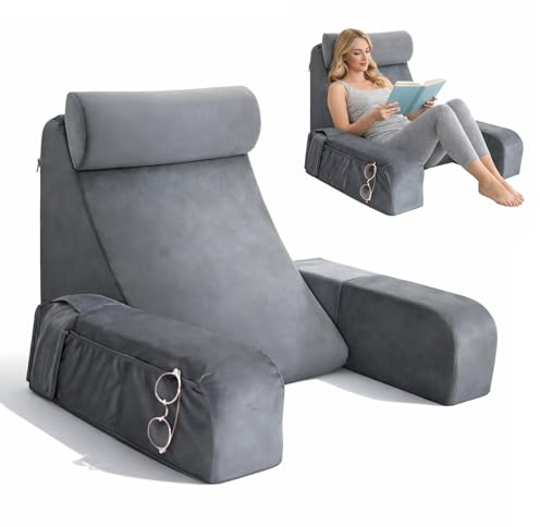 Bocguy Cojín de Lectura para Adultos，Cojín de Respaldo Suave para Lectura y Descanso - Comodidad Total en Cama o Sofá con Soporte Lumbar y Bolsillo para Guardar tu Teléfono y Mando