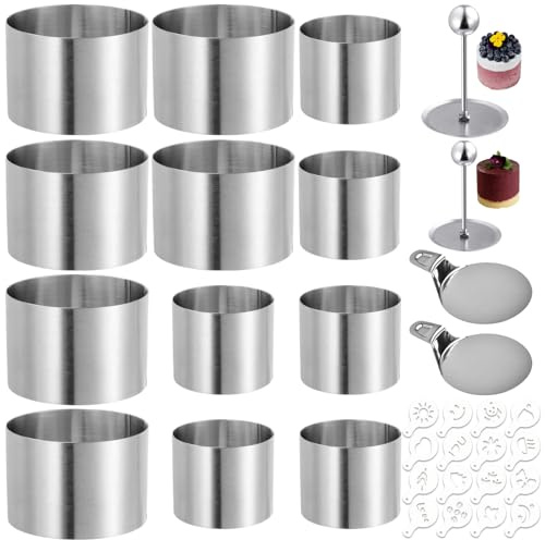Dessertringe, 32 Stück Kuchenringe Tortenringe Set Ø 6 cm + 8 cm | Mousse Schablonen kleine Edelstahl Kuchenringe Dessertringe runde, Kaffeeschimmel für Mousses, Desserts, Kuchen, DIY