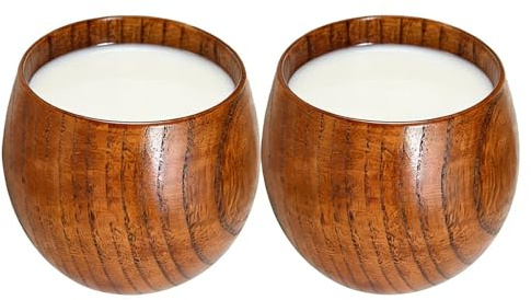 Générique Wooden Cup - Handmade Retro Wood Mugs | Household Vintage Mug | 2 Pieces Retro Wood Cup | Beverage Coffee Tea For Cafe Countertop Coffee Tea Espresso Latte Wine Milk Party Kitchen Dining