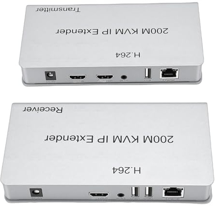 VELATEMOR KVM-HD-Extender, DVI-Over-IP-Extender Bis zu 200 M mit 3 USB-Anschlüssen, Fernbedienung, für PC-HDTV-Anzeige (EU-Stecker)