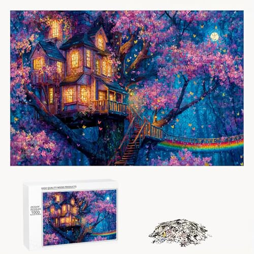 700 Piece Jigsaw Puzzle for Adults, Treehouse & Butterfly Premium Wooden Puzzles with Poster, Classic Cut, Interlocking Pieces for Home Decor & Mindfulness 20 x 15 in - Aged 14+ Only (Not a Toy) P3#50