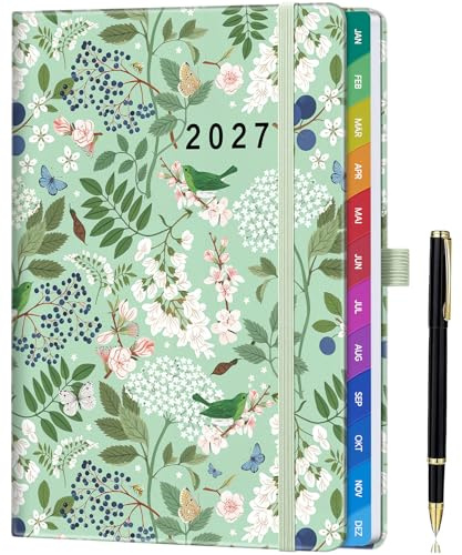 2027 Terminplaner A5 Wochenplaner von Jan. bis Dez. 2027 - Frühlingsgarten | 1 Woche auf 2 Seiten, Deutsche Feiertage, Farbige Monatsregister, Hardcover mit Stiftschlaufe