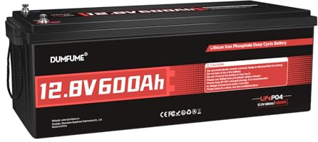 Dumfume Bateria Litio LiFePO4 12V 600Ah - Protección Baja Temperatura | BMS 200A & 7680Wh Para Almacenamiento de Energía, Sistema Solar, Sistemas Aislados, Caravana - 15000 Ciclos Profundos