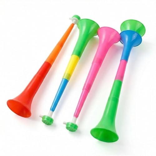4 trompetas de plástico Vuvuzela para hacer ruido, trompetas de plástico ajustables para estadios de fútbol, trompetas de animación, accesorios de trompeta para juegos de fútbol, fiestas deportivas