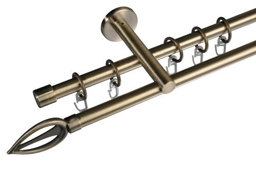JalousieCrew Gardinenstange und Innenlaufschiene 16 mm Stilgarnitur Vorhangstange Farbe Messing antik - 2-läufig - 120-240 cm (200 cm)