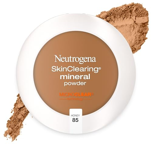 Neutrogena SkinClearing Pressed Mineral Powder Compact for Acne Prone Skin, Oil Absorbing Acne Makeup with Salicylic Acid helps to Cover, Treat & Prevent Breakouts, Honey 85,.38 oz