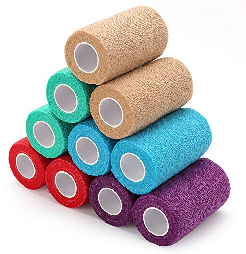 LotFancy 10 Rolls Self Adhesive Vet Wrap, 3 Inch Cohesive Bandage Wrap for Horses, Dogs, Cats, Pet, Animal, Non-Woven Medical First Aid Tape for Wounds, Paw, Leg, Foot, Ankle Sprains & Swelling