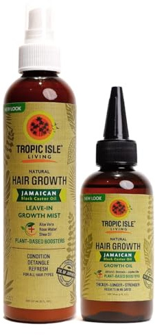 Jamaican Black Castor Oil Hair Growth Oil 118ml + Leave-In Growth Mist 237ml | With Plant-Based Boosters Almond, Avocado & Jojoba Oils | Feeds Hair Follicles | Prevents Breakage & Excess Hair Loss