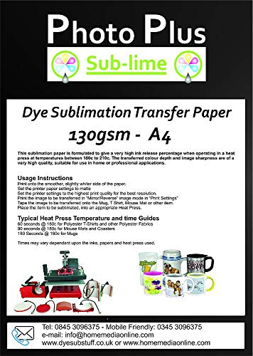 130gsm Heavyweight Dye Sublimation Heat Transfer Paper - 100 Sheets A4