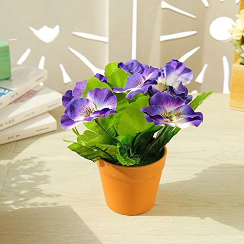 LIXIFF 2 Pcs Pansy Potted Artificial Silk Flowers For Home Decor Office Ornament Pansy Bonsai (with Plastic Pots) Simulates Potted Plants,03