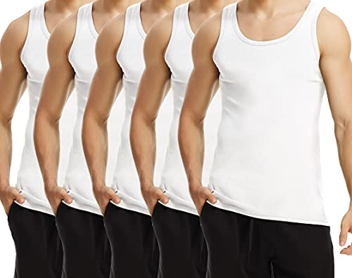TUUHAW Unterhemd Herren 5er Pack Tank Top 100% Baumwolle Gekämmte Feinripp Weiß L