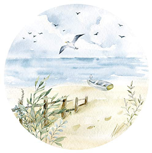 Grandora Wandtattoo Wandaufkleber Wohnzimmer Küste Meer Strand Wandsticker Ostsee Wandbild Schlafzimmer Wanddeko Flur Esszimmer Tapete selbstklebend rund DL652-02