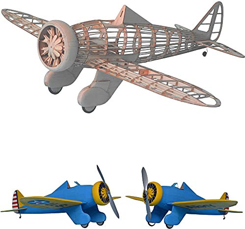 P-26A Peashooter Slow Flyer Modellflugzeug Kit, Maßstab 1:20, 381 mm Spannweite, RC Flugzeugmodell Baukasten, Modell Flugzeug zum selbst Bauen, gelaserte Holz Bauteile, 381 x 310 x 130 mm, 45 g RTF