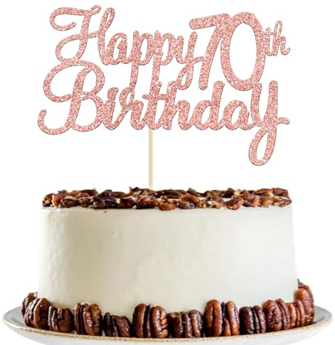 Gyufise 3 Pack Rose Gold Happy 70th Birthday Cake Topper Glitter Happy 70 Cupcake Topper Cheers to 70 Fabulous Cake Decoration for 70th Birthday Party Decoration Supplies