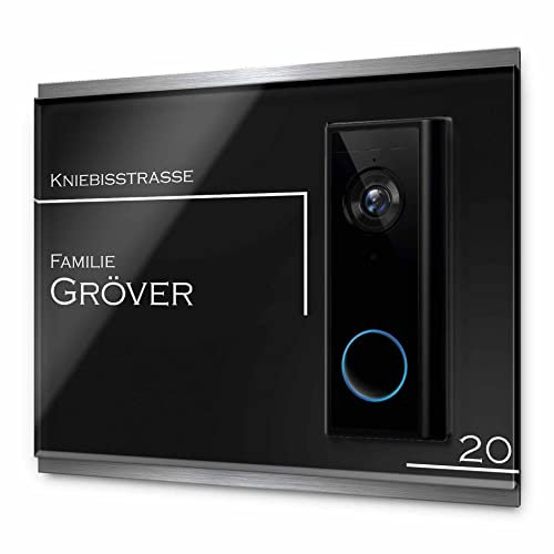 Edles Namensschild für Eufy Video Doorbell 2K mit Akku o. Kabelgebunden - personalisiertes Türschild aus Edelstahl & Acrylglas | Videotürklingel Funk Video Klingel - Funkklingel Zubehör