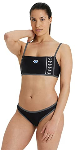 ARENA Women's Standard Icons Two Piece Swimsuit Bandeau Bikini, Black-Asphalt