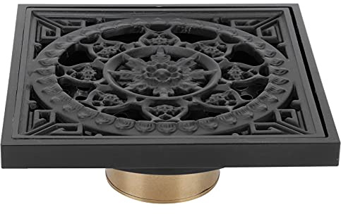 Buachois Bodenablauf Schwarz 10 x 10 x 4 cm Quadratischer Abfallablaufabdeckung mit Abnehmbarem Abdeckgitter und Filter, Kupfer Boden Abfluss Abdeckung Sieb für Küche, Badezimmer, Balkon